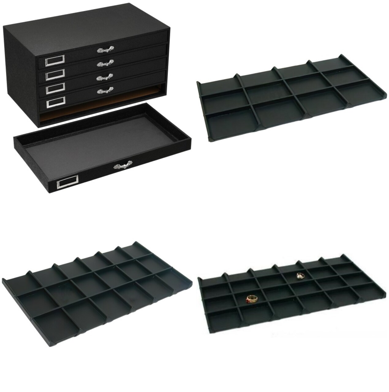 Black FindingKing 5-Drawer Jewelry Case w/ 5 Black Faux Leather Trays (Varied)
